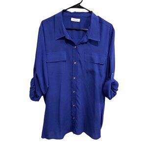 Calvin Klein Button-Up Royal Blue Shirt Rolled Sleeves Chest Pockets Sz Medium